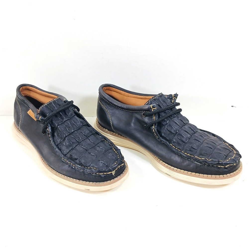 Vaccari Mens Navy Blue Goat Leather Exotic Moc Toe Driving Loafers Size‎ 11